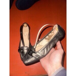Women’s Tods Leather Ballet Flat Shoes Silver Size 6.5 Dance Metal